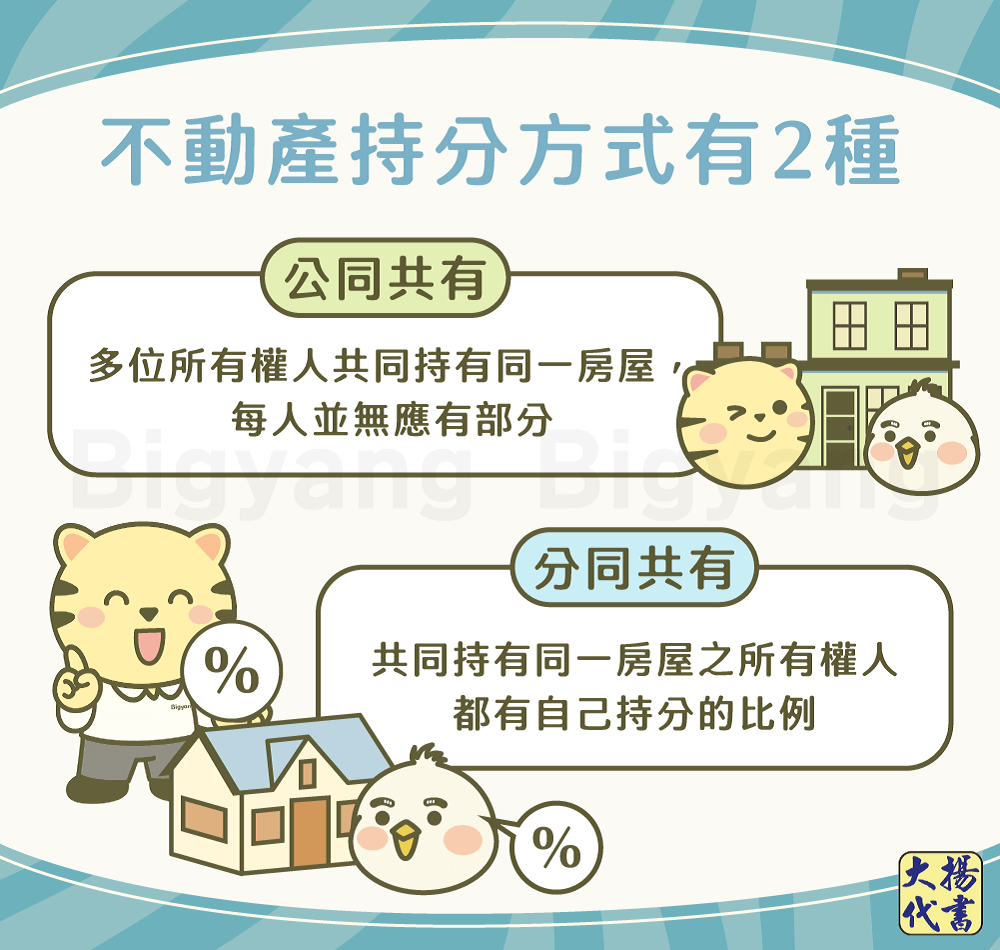 不動產持分方式有2種-大揚代書