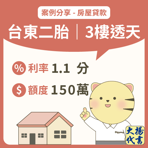 台東房屋二胎|3樓透天150萬-大揚代書