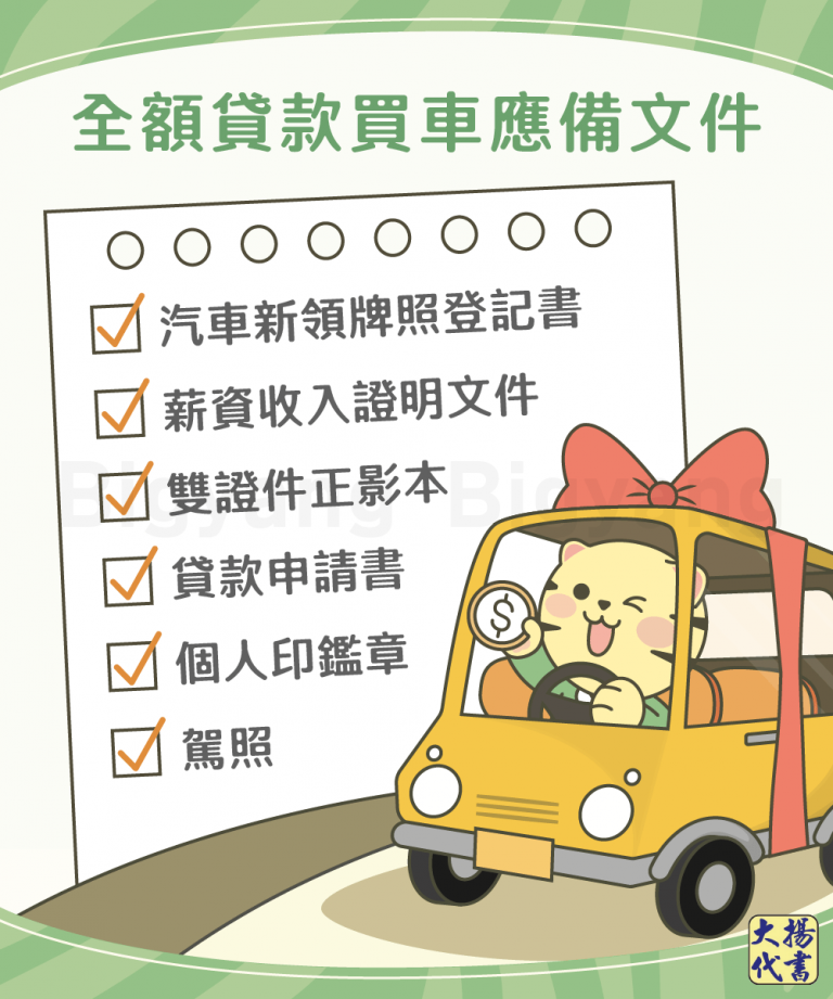 全額貸款買車應備文件－大揚代書